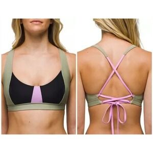 NWT NEW Prana Tulum Bikini Top Swim Color Block Criss Cross Back Swimsuit Large‎